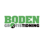 Unbyn Logotyp med orden BODEN i stora gröna bokstäver, GRATIS i grått och TIDNING i fet svart. O:et i GRATIS är en svart cirkel med en vit bock och grön accent.