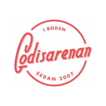Unbyn Röd textlogotyp i retrostil med texten Godisarenan inuti en cirkel, med tilläggstexten I Boden ovanför och Sedan 2007 nedanför, allt mot en vit bakgrund.
