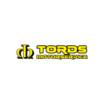 Unbyn Logotyp för Tords Motorservice med fet gul och svart text; en stiliserad symbol visas till vänster om företagsnamnet på en vit bakgrund.